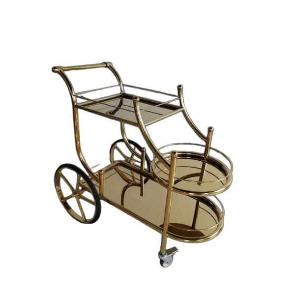 Aukron AD03 Premium Titanium Gold Beverage & Tea Service Cart (Luxury Edition)