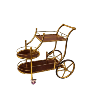Aukron AD05 Titanium Gold & Wooden Top Beverage Service Cart – Premium Edition