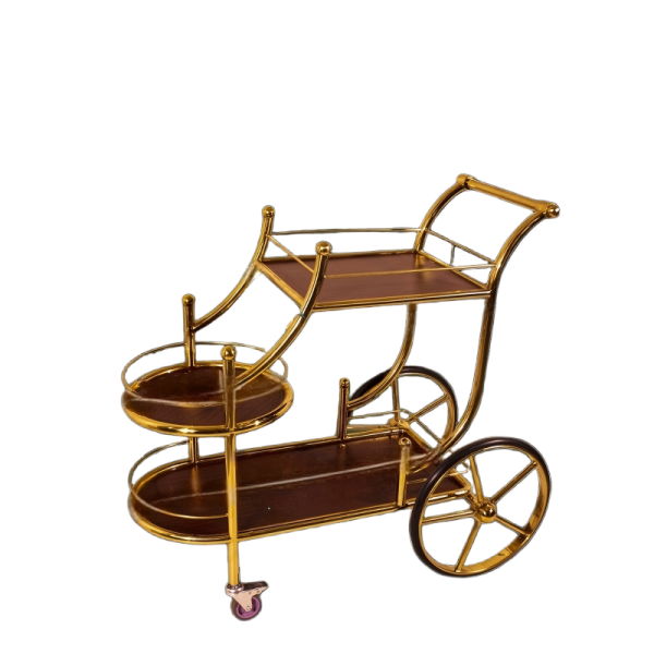 Aukron AD05 Titanium Gold & Wooden Top Beverage Service Cart – Premium Edition