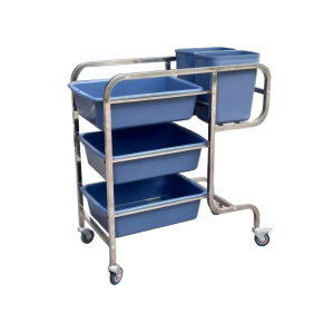Aukron AD02 Heavy-Duty Square Tube Curved-Leg Bus Cart with 3 Bins & 2 Buckets