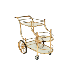 Aukron AD04 Premium Titanium Gold & Tempered Glass Beverage Cart – High-End Luxury Edition
