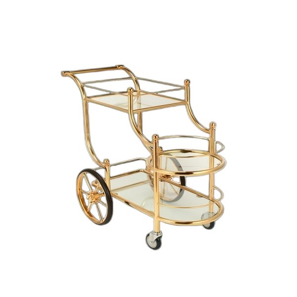 Aukron AD04 Premium Titanium Gold & Tempered Glass Beverage Cart – High-End Luxury Edition