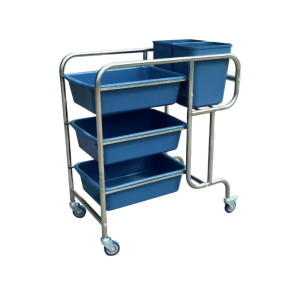 Aukron AD01 Heavy-Duty Round Tube Curved-Leg Bus Cart with 3 Bins & 2 Buckets