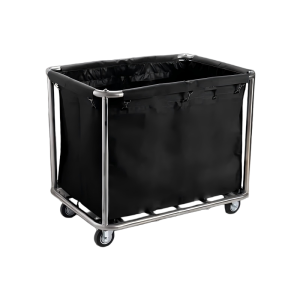 Aukron AB04 Heavy-Duty Black Rectangular Linen & Cleaning Cart